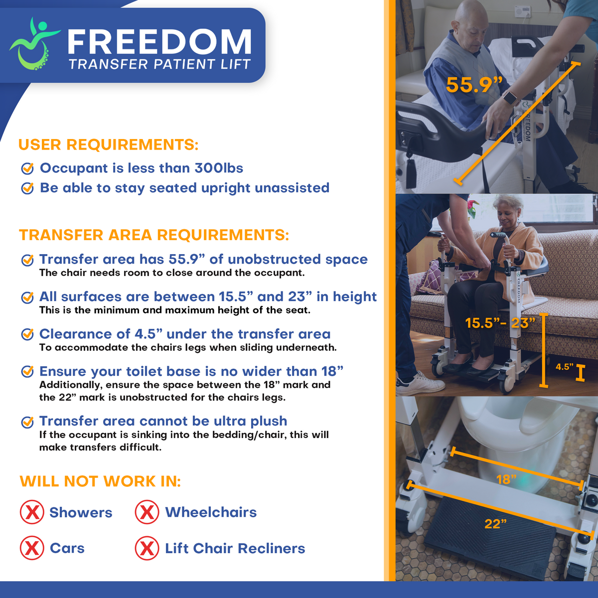 Mobile Patient Lift Freedom Transfer Patient Lift - Sling Free Transfers