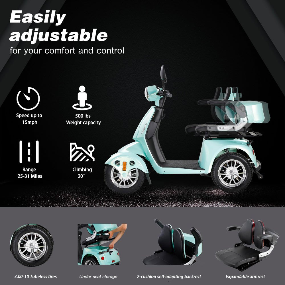 Zvg Heavy-Duty 800W 60V/20AH Four Wheel All-Terrain Travel Mobility Scooter For Adults And Seniors, 500LB (SAK97156)